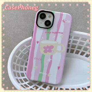 🍑CasePhoneg🍑ป้องกันการหล่น ขอบเต็ม iPhone 11 14 pro max สีชมพู แถบ เรียบง่าย หวานสวย แฟชั่น case for iPhone 12 13