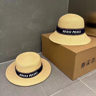 2ทรง MIU MIU RAFFIA HAT IN BEIGE หมวก ทรง bucket งานสาน สวยมาก มิวมิว