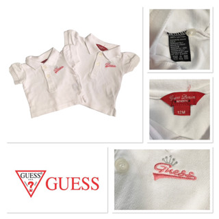 Guess เสื้อคอปกสีขาว ปักตัวอักษรGuess สีชมพู เสื้อคอปกแขนสั้นเด็กผู้หญิง G6