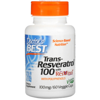 ทรานส์ เรสเวอราทรอล, Doctors Best, Trans-Resveratrol 100 with ResVinol, 100 mg, 60 Veggie Caps