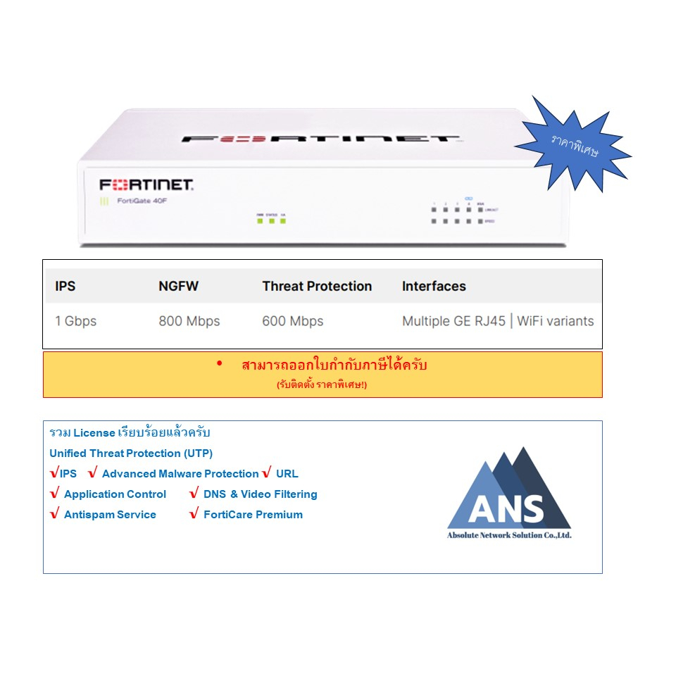 Fortinet FortiGate 40F + พร้อมติดตั้ง