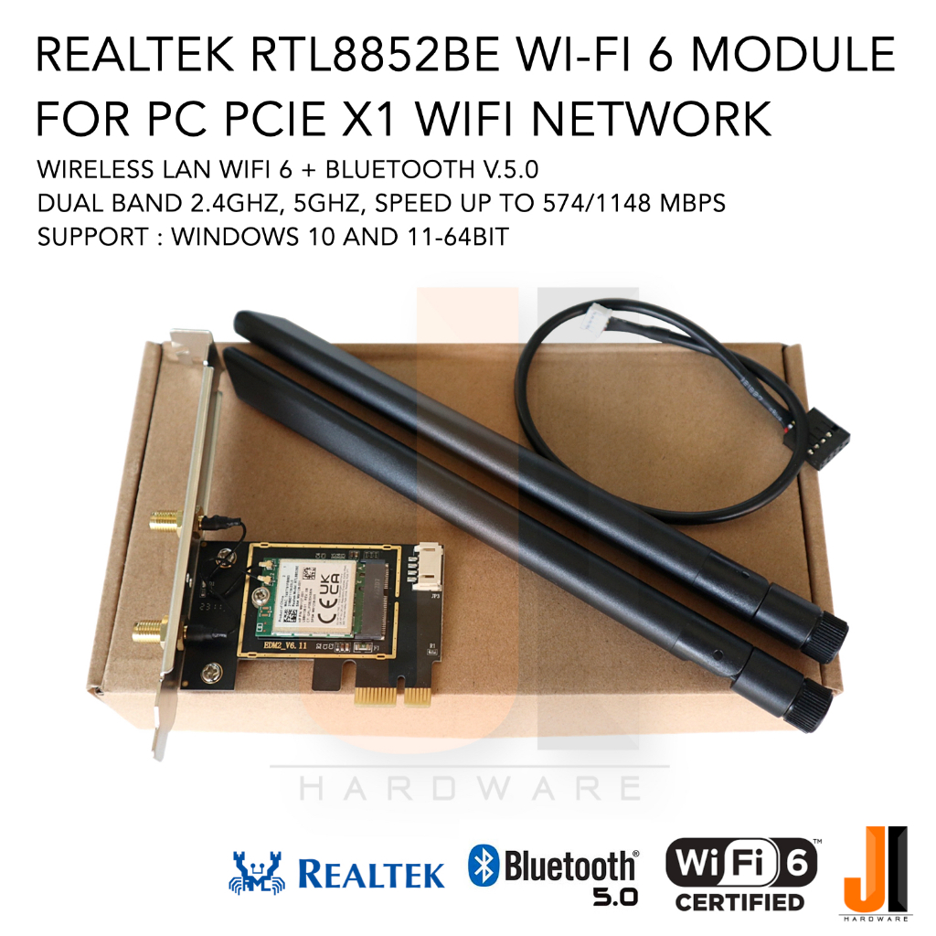 Realtek RTL8852BE Wi-Fi 6 module Pcie x1 card wireless lan + bluetooth v.5.0 dual band + Antenna (ขอ