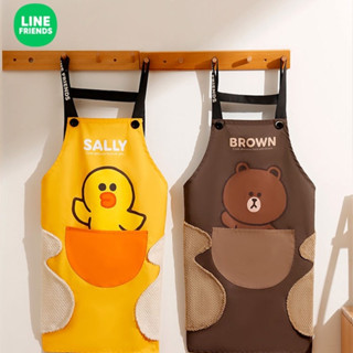 LINE FRIENDS ผ้ากันเปื้อนเช็ดมือ, ผ้ากันเปื้อนครัวในครัวเรือน, กันน้ำ, กันน้ำมัน, ผ้ากันเปื้อนทำอาหารการ์ตูนน่ารัก