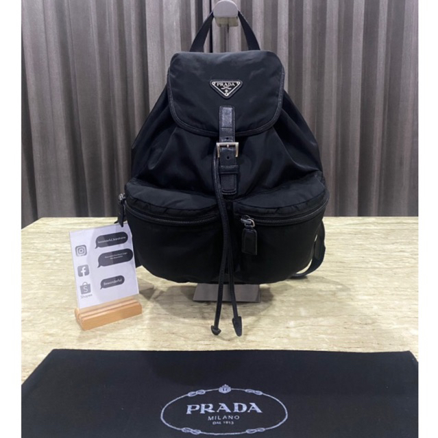 Prada Black Tessuto Nylon backpack - unisex ของแท้ ปราด้า พราด้า มือสอง เป้ แบรนด์เนม