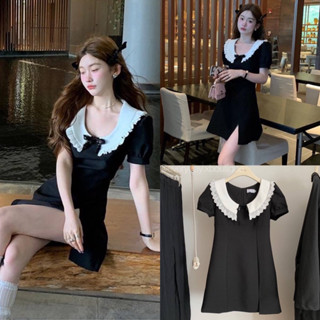 Bonnie dress🖤(590฿ฟรีส่ง) เดรสโทนสีดำ ลุคนี้สวยปังมากก ดีเทลคอปกติดโบว์ แต่งระบายฉลุลูกไม้ตัดด้วยสีขาว ผ้าดีมาก wg.we