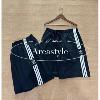 ADIDAS Shorts กางเกงขาสั้นดำ ผ้ายืด แต่งแถบด้านข้าง เอวยืด ผ้ายืด