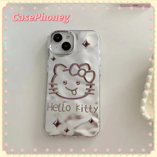 🍑CasePhoneg🍑ป้องกันการหล่น ขอบเต็ม iPhone 11 14 pro max การ์ตูน Hello Kitty สีเงิน หวานสวย case for iPhone 12 13