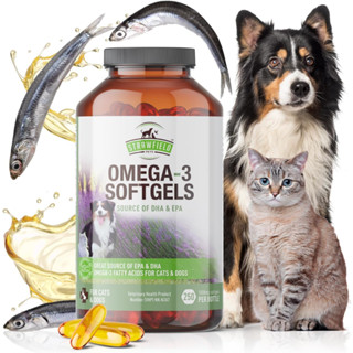 [250 แคปซูล] Strawfield OMEGA 3 Fish Oil Cat &amp; Dog น้ำมันปลา อาหารเสริมบำรุงขน ผิวหนัง ข้อต่อ สมอง หัวใจ สุนัข-แมว