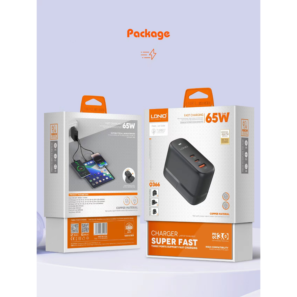 LDNIO Q366 GaN 65W  หัวชาร์จเร็ว  PD3.0/ QC3.0 อแดปเตอร์ Adapter Fast Charger ขาปักสำหรับทั่วประเทศ ราคา ถูกที่สุด ดีลบีเคเค แกลเลอรีภาพที่ 2