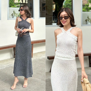 กรี๊ดมั้ยค่ะ?ชุดหลักร้อยได้ลุคหลักพัน✨ Knit set Halter V neck Top + Maxi Skirt(690฿ฟรีส่ง) นางเป็นเซ็ตนิต 2ชิ้น studioX2