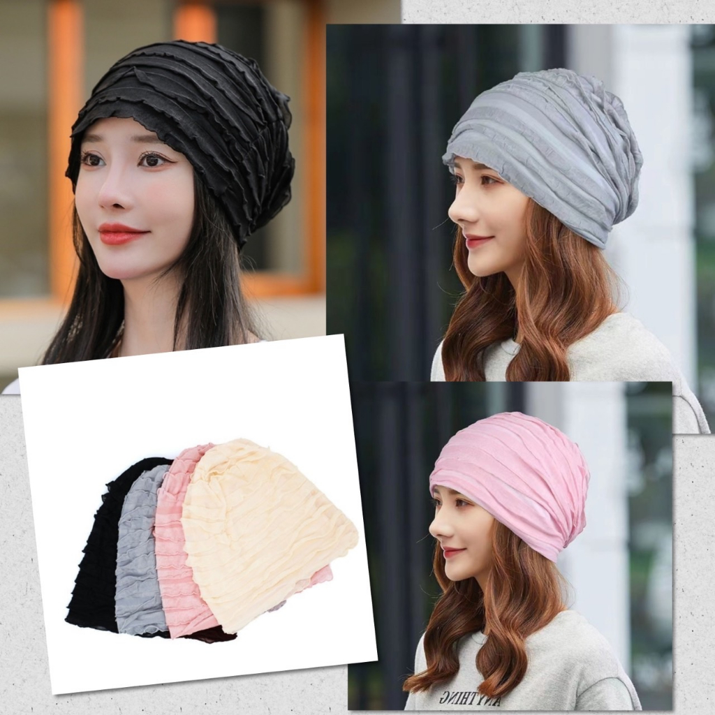 😋 หมวก ขอบริ้ว คลุมผม ผ้าโพกหัว หมวกมะเร็ง แฟชั่น ผ้าเนื้อดี ยืดยุ่น ระบายอากาศ เกรดพรีเมี่ยม 😋