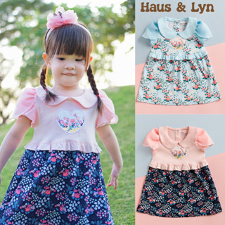 Haus&amp;Lyn - ชุดเดรสเด็กผู้หญิง ลายดอกไม้ สีชมพู แขนกลีบดอกไม้ ปักลายดอกไม้ ผ้าคอตต้อน100% ชุดเด็กผู้หญิงอายุ 1-5 ปี