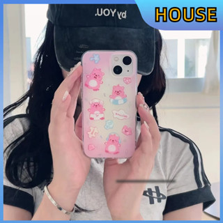 💲คูปองเคลม💲เคสไอโ case for iphone 11 12 หมีสีชมพูที่รักการว่ายน้ำ เคส 14 13 12 11 pro max ซิลิโคนเหลวป้องกันการตกหล่น