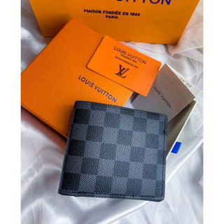 🍓พร้อมส่ง🍓กระเป๋าเงิน Louis มีกล่อง อปก.ครบ Damier graphite wallet กระเป๋าตังค์ผู้ชาย LV สี กราไฟท์ กระเป๋าสตางค์ หลุย