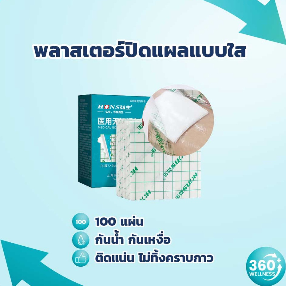 [360wellness] ล็อตใหม่(แพ็คถุงใส) พลาสเตอร์ยา แผ่นฟิล์มใส พลาสเตอร์ ฟิล์มปิดแผลกันน้ำ แผ่นปิดแผลอเนกประสงค์