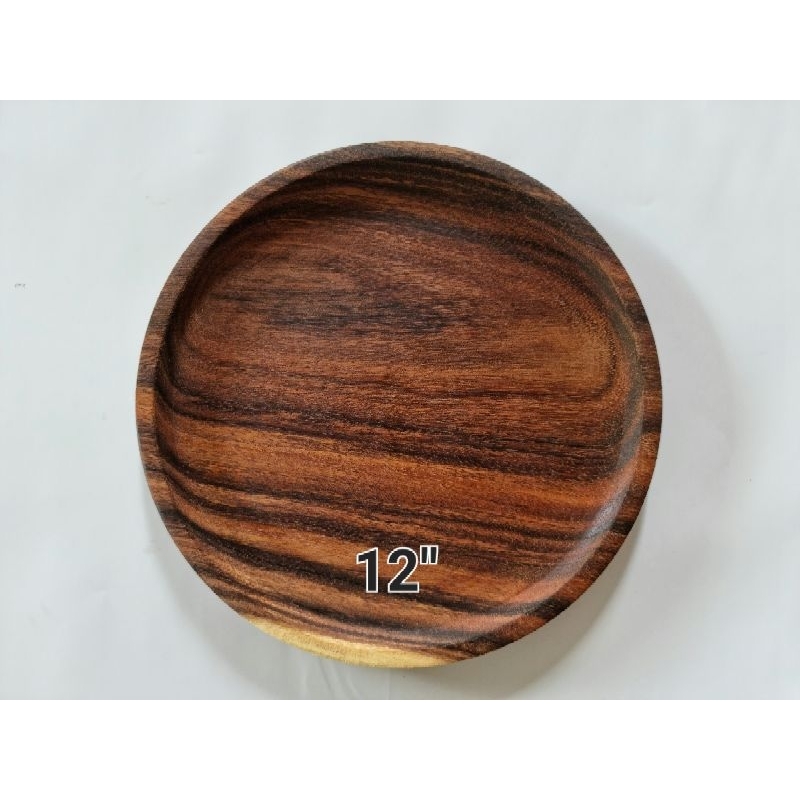 ถาดไม้ จานไม้กลม ถาดรอง อเนกประสงค์ [ SXL ] ขนาด 12″ นิ้ว ไม้แท้ ไม้จามจุรีแผ่นเดียวไม่มีต่อ