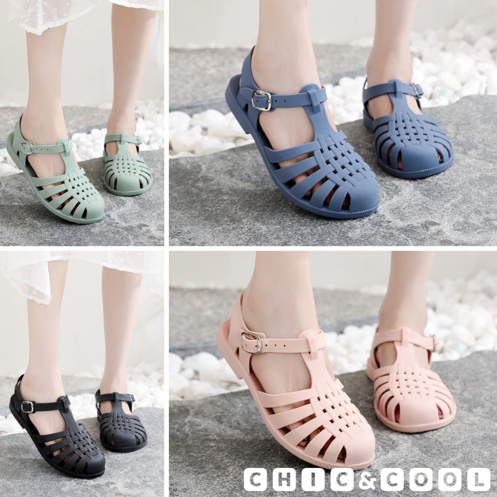 🅲🅷🅸🅲&🅲🅾🅾🅻 รองเท้าแตะแฟชั่น แบบรัดส้น สีพาสเทล 5 สี เบอร์ 36-40