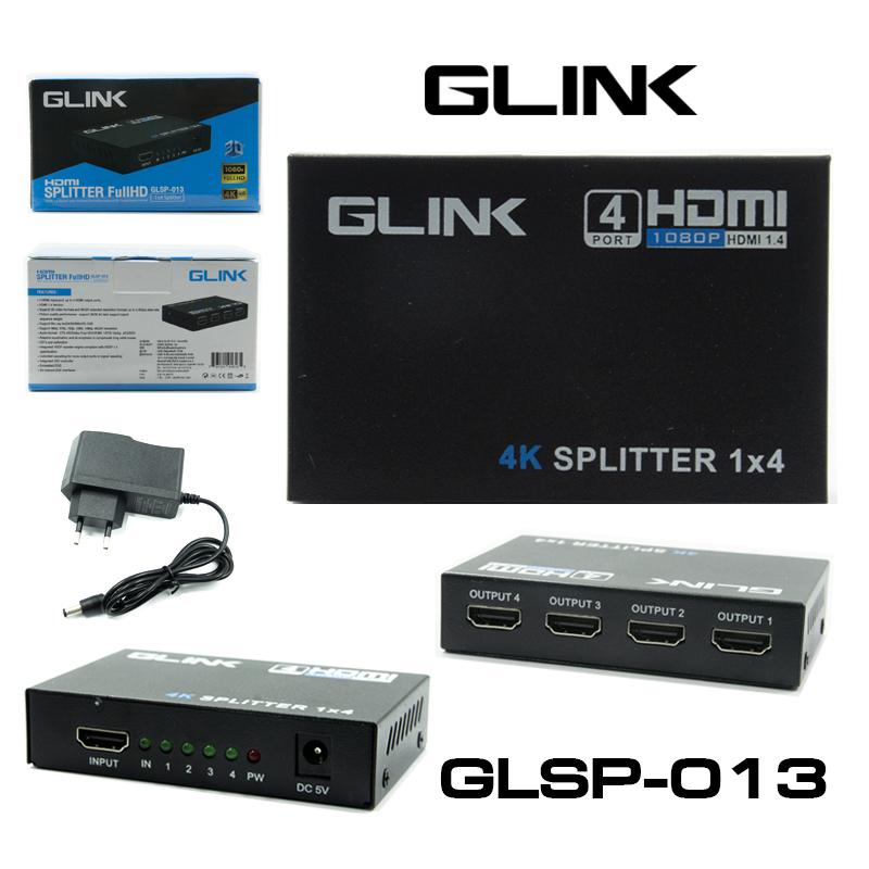 ✅ มาตรฐาน GLINK GLSP-013 4K HDMI SPLITTER 1: 4 PORT 1080P แยกจอ 4 จอ สำหรับผู้ที่ต้องการใช้งานอุปกรณ์มากกว่า ตัวแยกสัญญา