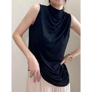 เสื้อแขนกุดคอถ่วง FINE PLAIN DRAPING SLEEVELESS TOPS