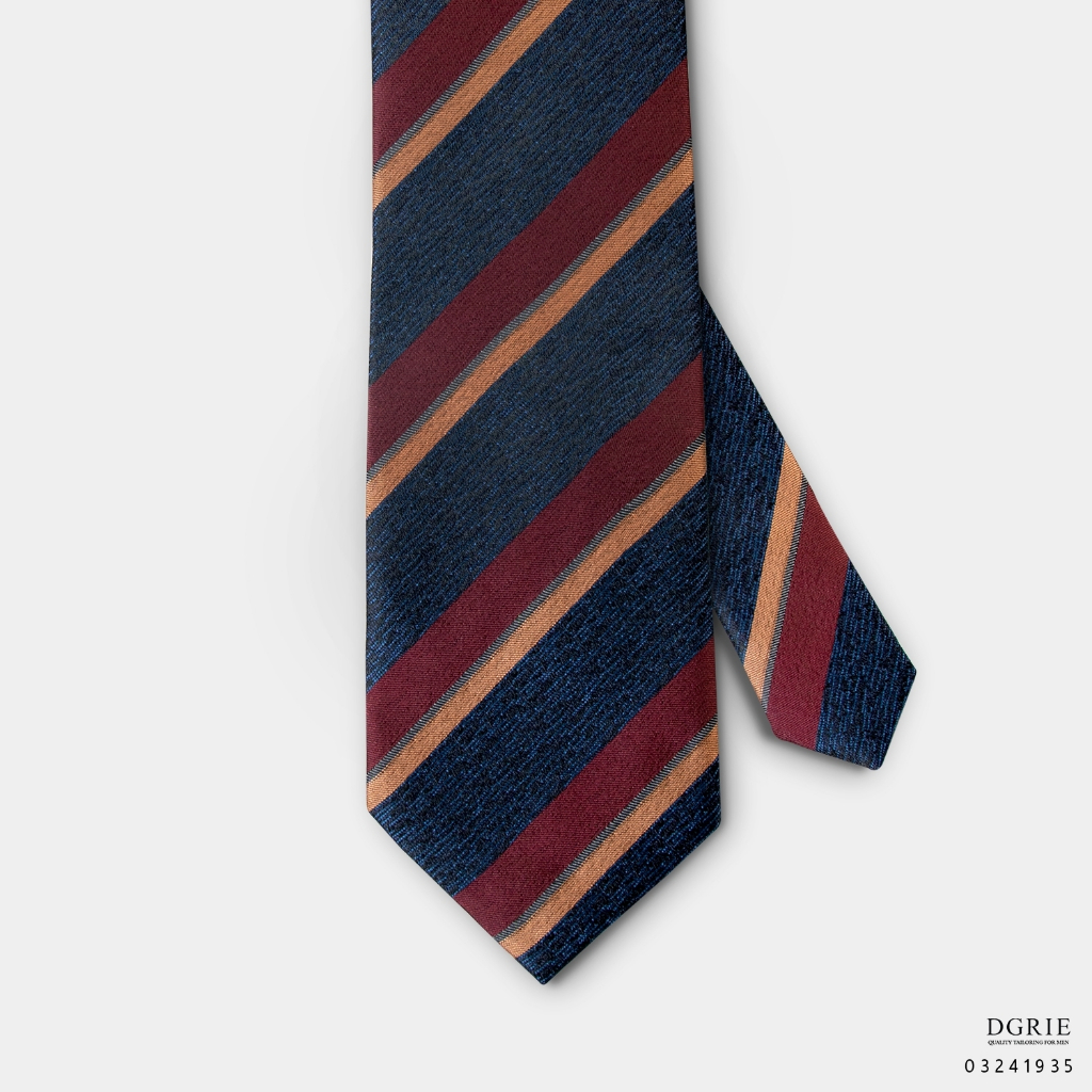 Navy Melange pattern Stripe Red&Orange 3 Inch Necktie - เนคไทสีกรมลายทางสีแดง/ส้ม