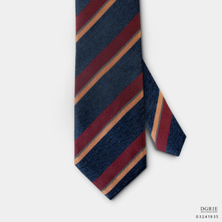 Navy Melange pattern Stripe Red&amp;Orange 3 Inch Necktie - เนคไทสีกรมลายทางสีแดง/ส้ม