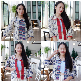 เสื้อคลุมคอบัว ผ้าฝ้ายพิมพ์ลาย ปลายแขนพอง น่ารักๆ🥰👗