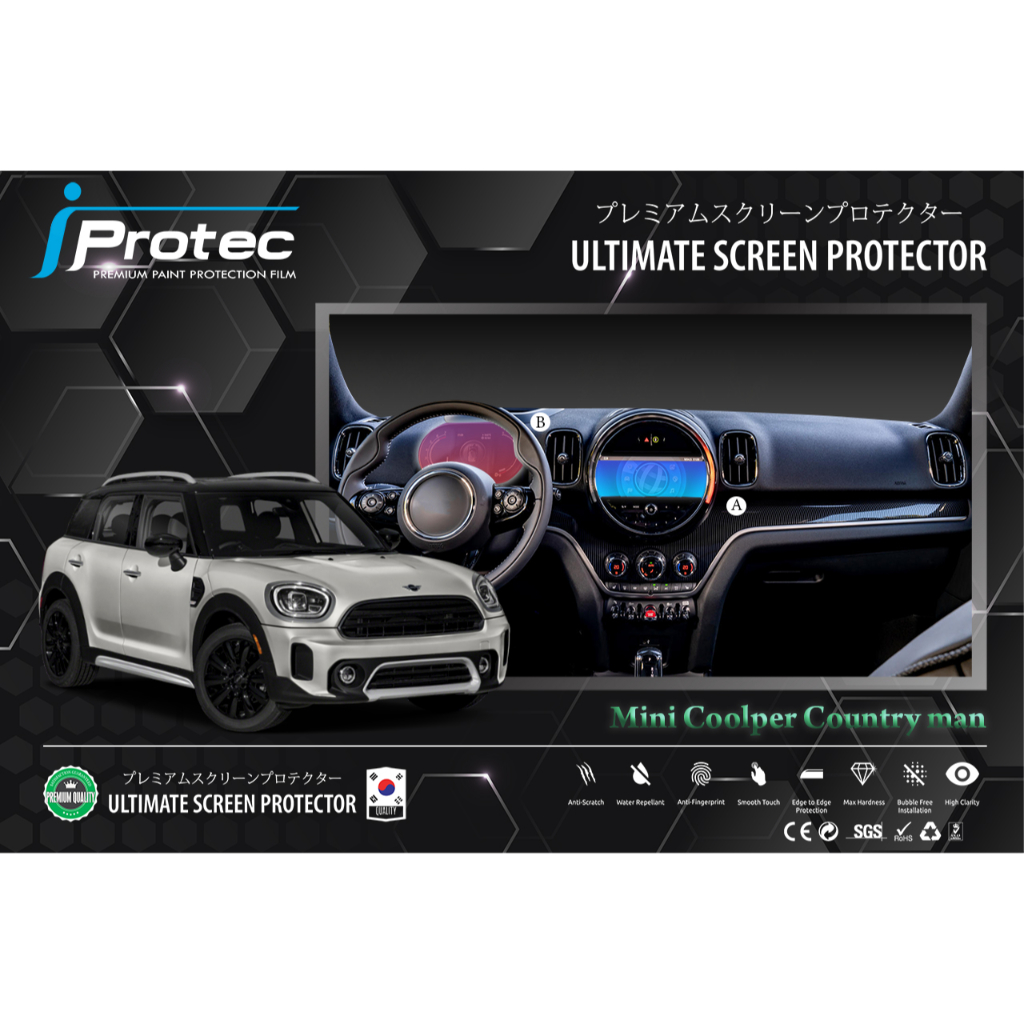 iProtec ฟิล์มใสกันรอยหน้าจอคอนโซน(จอกลาง)และหน้าจอเรือนไมล์ Mini Cooper S , Countryman & Clubman
