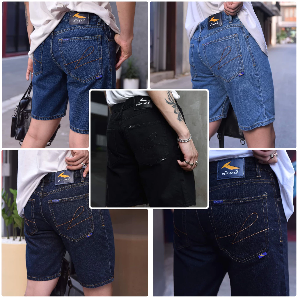 กางเกงยีนส์ขาสั้นชาย เกริกฤทธิ์ยีนส์ รุ่น K03 ผ้า 14Oz เป้าซิป