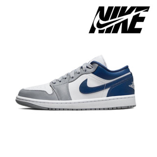 Nike Air Jordan 1 Low ของแท้ 100% รองเท้าผ้าใบกันลื่นต่ำช่วยเรโทรสีเทาสีน้ำเงิน