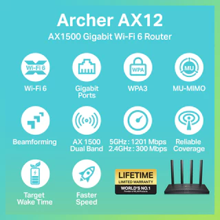TP-Link Archer AX12 AX1500 Gigabit เราเตอร์ไวไฟ 6 พร้อม Beamforming และ OFDMA ช่วยลดความล่าช้าในการรับส่งข้อมูล