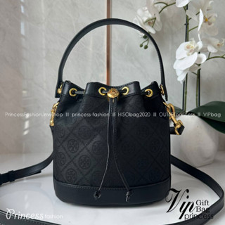 TORY T MONOGRAM BUCKET BAG jacquard black / Tory Bucket Bag สีดำคลาสสิก กระเป๋าทรงขนมจีบ รุ่นใหม่ล่าสุด