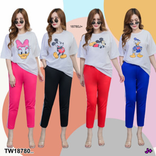 TwinsShopVip💗พร้อมส่ง TW18780 Set #สาวอวบ 2 ชิ้น เสื้อยืดลายการ์ตูน +กางเกงขายาว ..