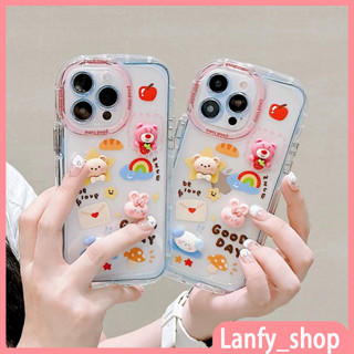 💖New💖iPhone 14 13 12 11 Pro Max เคส for เคสไอโฟน11 โปร่งใส บางเบาพกพาง่าย น่ารัก การ์ตูน สามมิติ หมีสตอเบอรี่ Case