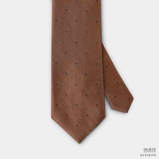 Dark Brown Dot on Tawny Basketweave 3 Inch Necktie - เนคไทสีน้ำตาลลายจุด