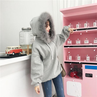 287🔥พร้อมส่ง 🔥 ส่งไว ทันใจ ร้านคนไทยค่ะ ❤️ fur collar hooded long sweat มินิเดรส สเวตเตอร์ มาพร้อมฮู้ดแต่งเฟอร์ ผ้าด้านใ