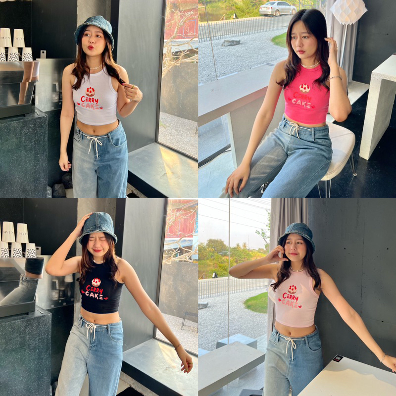 ZAPSHOP-รหัส ก45 เสื้อกล้ามเว้า ลาย Cherry Cake