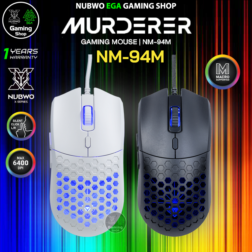 🎮 GAMING NUBWO NM-94M GAMING MOUSE เมาส์เกมมิ่ง มีไฟ RGB MURDERER SILENT Macro เมาส์มาโคร เสียงเงียบ ปรับ DPI 6400 NM094