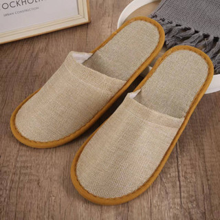 Flax slippers  รองเท้าสลิปเปอร์ รองเท้าโรงเเรม  ขนาด 28x11 cm น้ำตาล แพ็ค 100 คู่