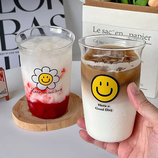 พร้อมส่ง🍑 แก้วน้ำ Smile and Daisy แก้วทรงสูง แก้วใส 71002