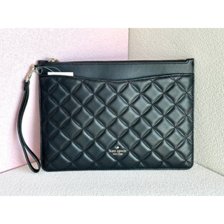 💚แท้💯 พร้อมส่ง💚 K7017 Kate Spade NATALIA LARGE QUILTED LEATHER ZIP POUCH BLACK