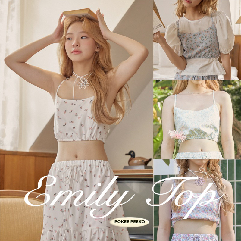 𝑃𝑂𝐾𝐸𝐸 𝐸𝑀𝐼𝐿𝑌 “𝑇𝑂𝑃“ ⊹ เสื้อสายเดี่ยวครอปลายดอกไม้