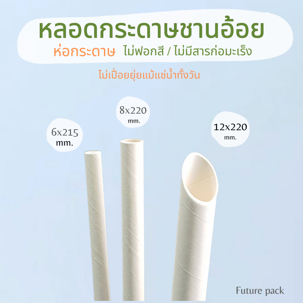 หลอดกระดาษชานอ้อย 6,8,12 มม. เกรดส่งออก ไม่ยุ่ย