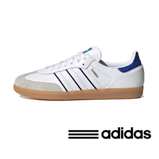 adidas ORIGINALS Samba รองเท้าผ้าใบกันลื่นแบบลำลองอินเทรนด์สีขาวน้ำเงินน้ำตาล