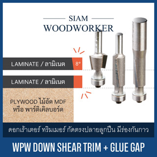 ดอกเร้าเตอร์ ทริมเมอร์ กัดตรง ปลายลูกปืน มีร่องกันกาวยาง คาร์ไบด์ 2 ฟัน | WPW Down Shear Trim with Adhesive Trapping Gap