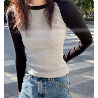 Brandy Melville Bella Long Sleeve Top (Black &amp; Grey)