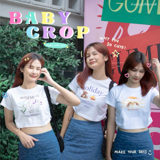 ꒰ HONEY MOOD ⸝⸝⸝🍋 ꒱ ·͜·♡ เสื้อทรงยืด Baby crop เชือกรูดข้าง สกรีนลายสุดคิ้วท์ ‎੯‧̀͡u 🥛🍴