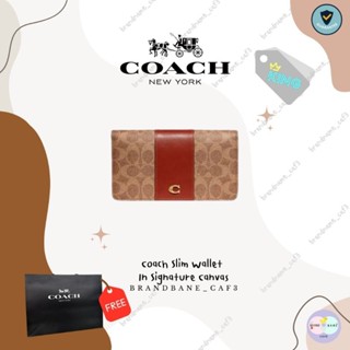 กระเป๋า Coach Slim Card Case In Signature Canvas ของแท้ป้ายคิงเพาเวอร์