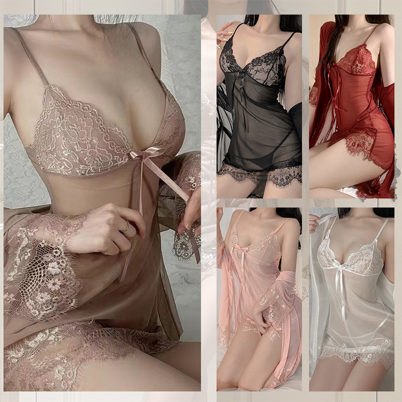 ผ้าคุณภาพสูง👗  ชุชุดนอนแบบกระโปรง   ชุดนอน    ชุดลูกไม้เซ็กซี่  😍มีหลายสี😘สูทแบบสามชิ้น （H1083）