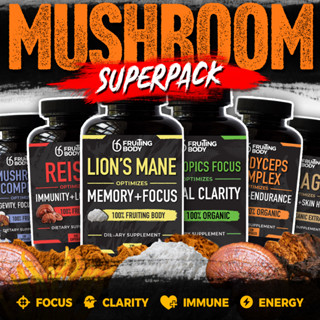 🔥🍄 Fruiting Body Mushrooms SuperPack 🧠🍄6 Bottles w/ Lions Mane, Cordyceps Complex, Reishi, Mushroom Complex, Chaga &amp; N