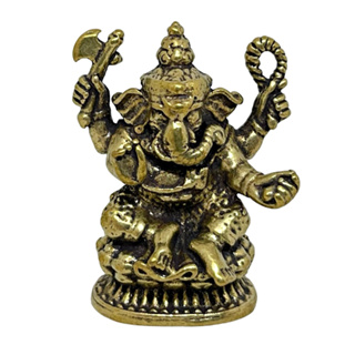 พระพิฆเนศ 4 พระกร ปางประทับนั่งประทานพร วัสดุทองเหลือง สูง 3 ซม. Ganesha Mini Brass Statue #28 Home Decor by Boss